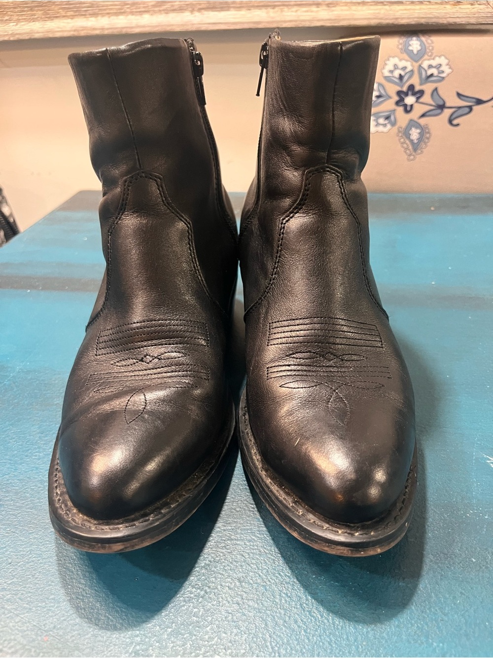 Durango Black Leather Cowboy Zip Ankle Boots